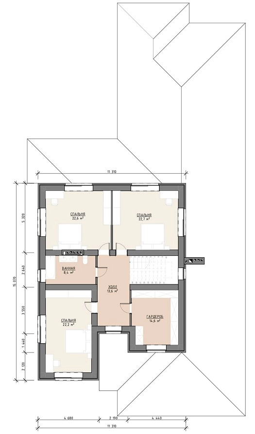 Планировка второго этажа дома 382 м² со спальнями, санузлами и гардеробными