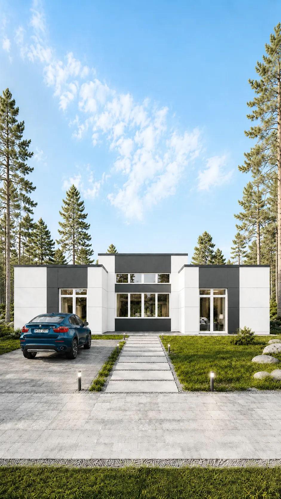Проект одноэтажного дома Бродский 243 м² с плоской кровлей и террасой