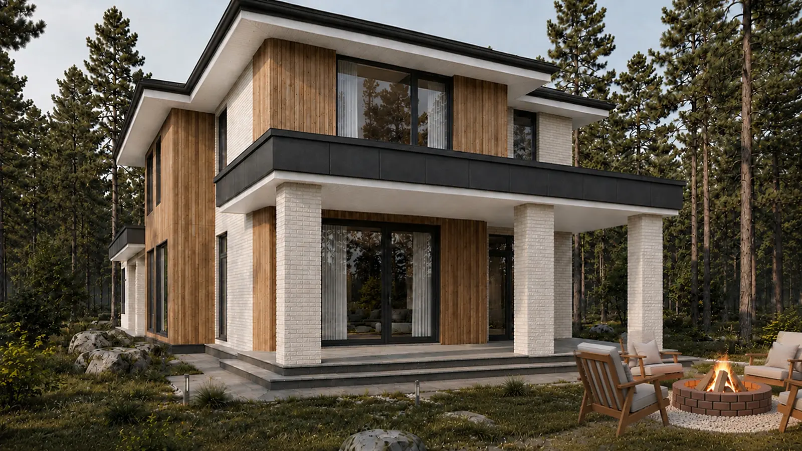 3D-визуализация дома Плоткин 185 м²: угловой ракурс со стороны террасы