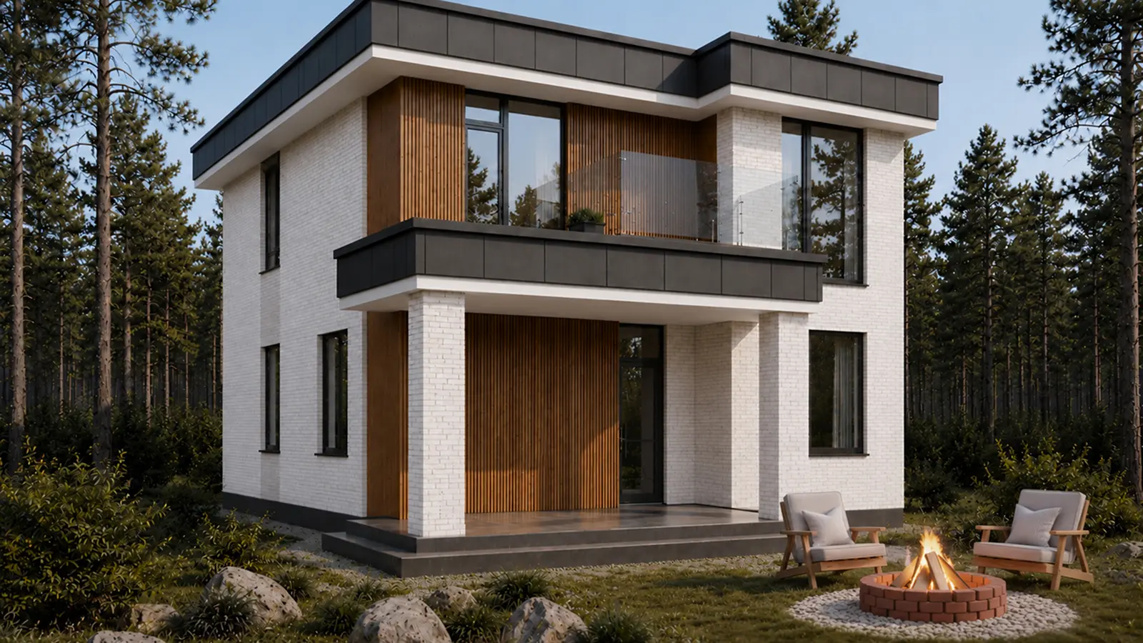 3D-визуализация дома Рерберг 240 м²: угловой ракурс со стороны террасы